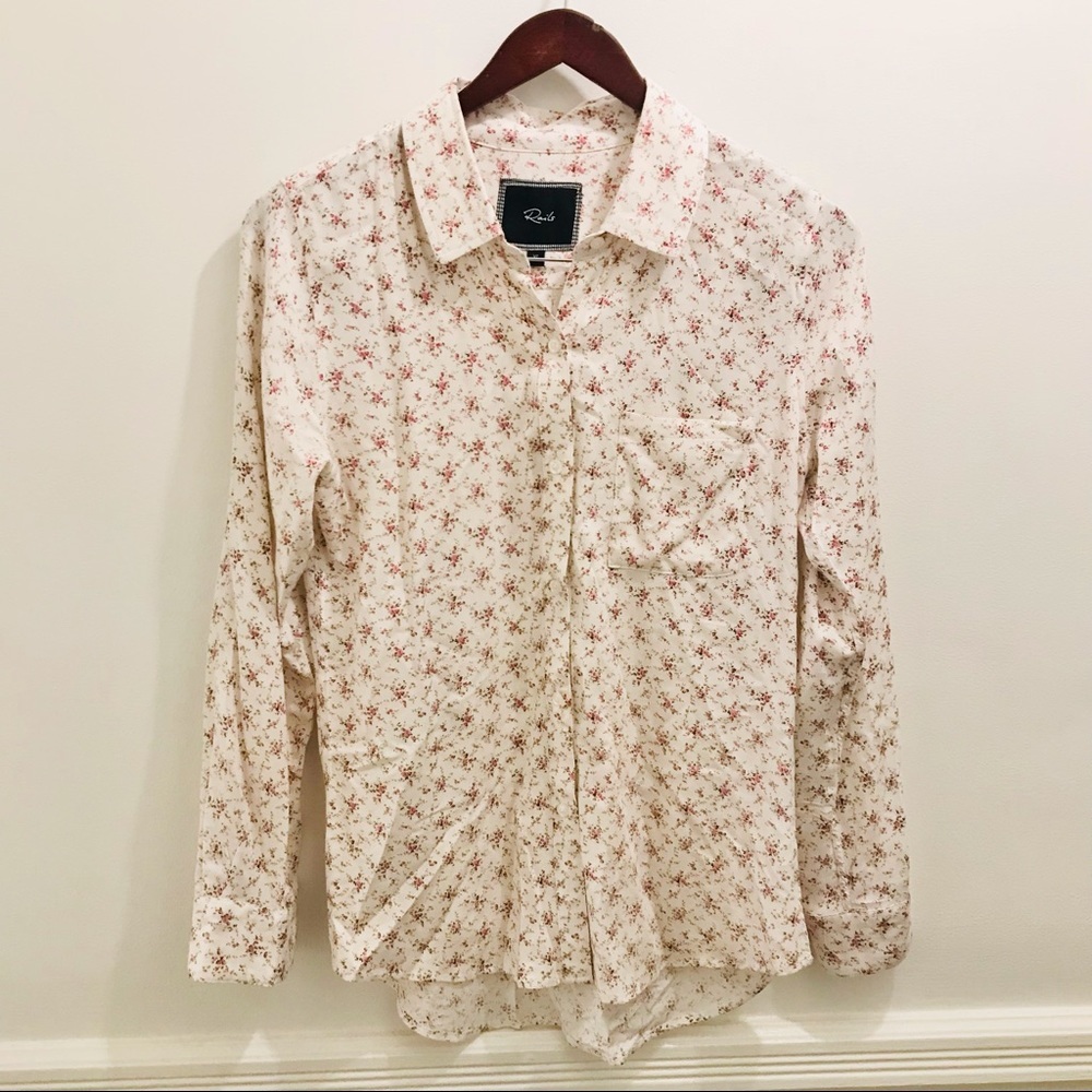 Rails Floral Button Down Shirt XS long sleeves pink white